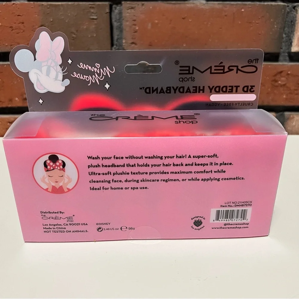 THE CREME SHOP Disney Minnie Mouse 3D Teddy Plush Spa Headband Polka Dot Red Bow
